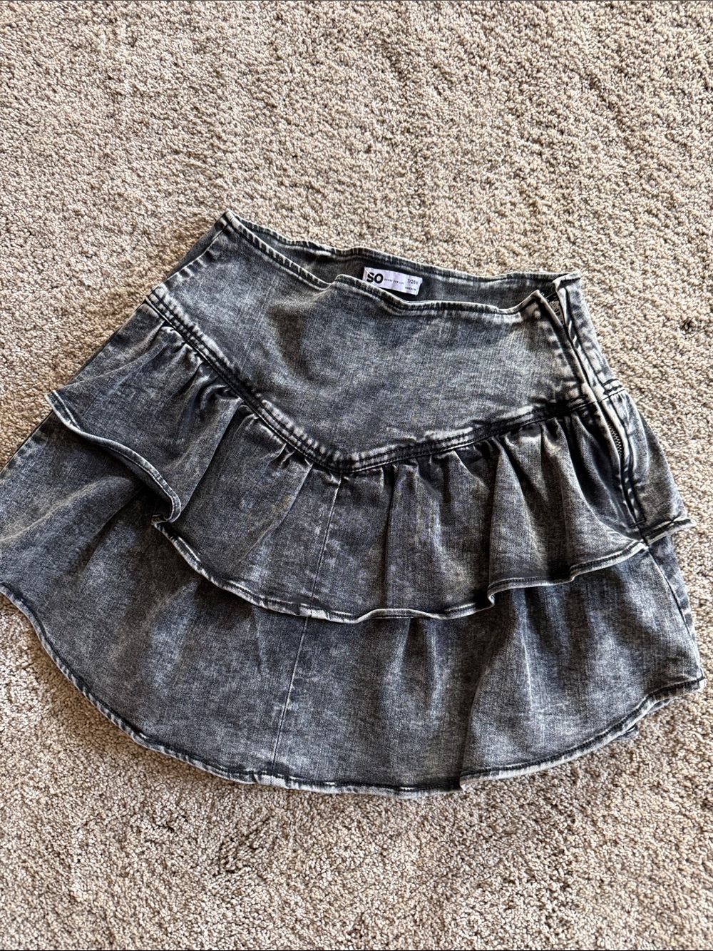 SO Washed Black Ruffle Denim Mini Skirt